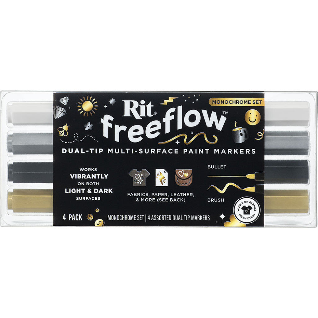 Rit FreeFlow Dual-Tip Markers Sett 4stk - Monochrome