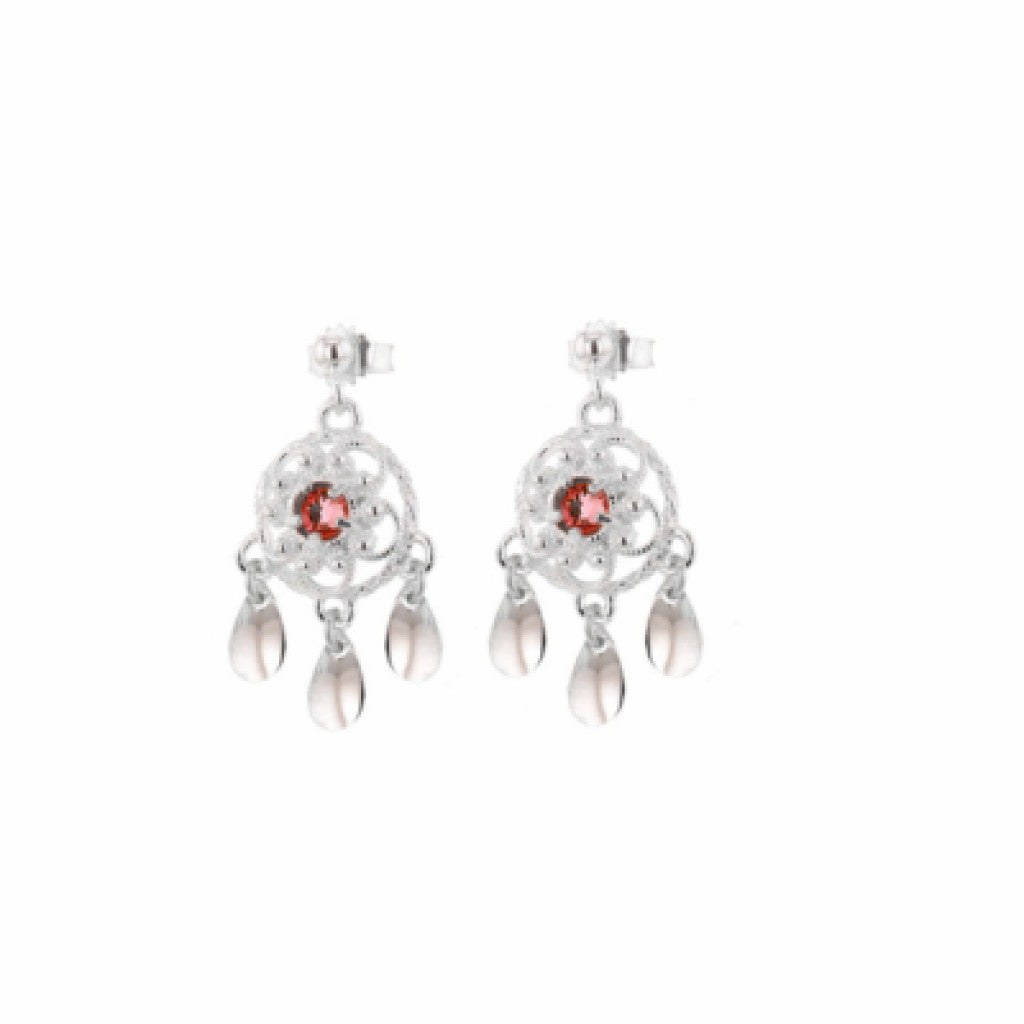 Øredobber Nostalgi med Lauv - Rød krystall / Sølv
