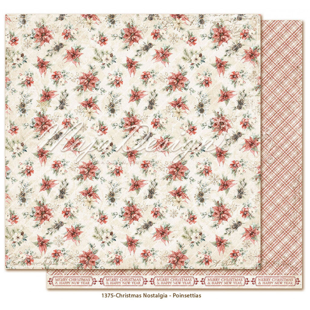 Mønsterpapir 12"x12", Christmas Nostalgia - Poinsettias