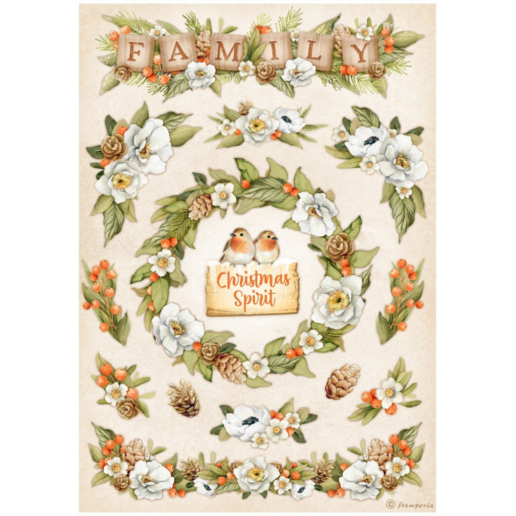 Stamperia Rice Paper Sheet A4 - Family Garlands, Winter Valley