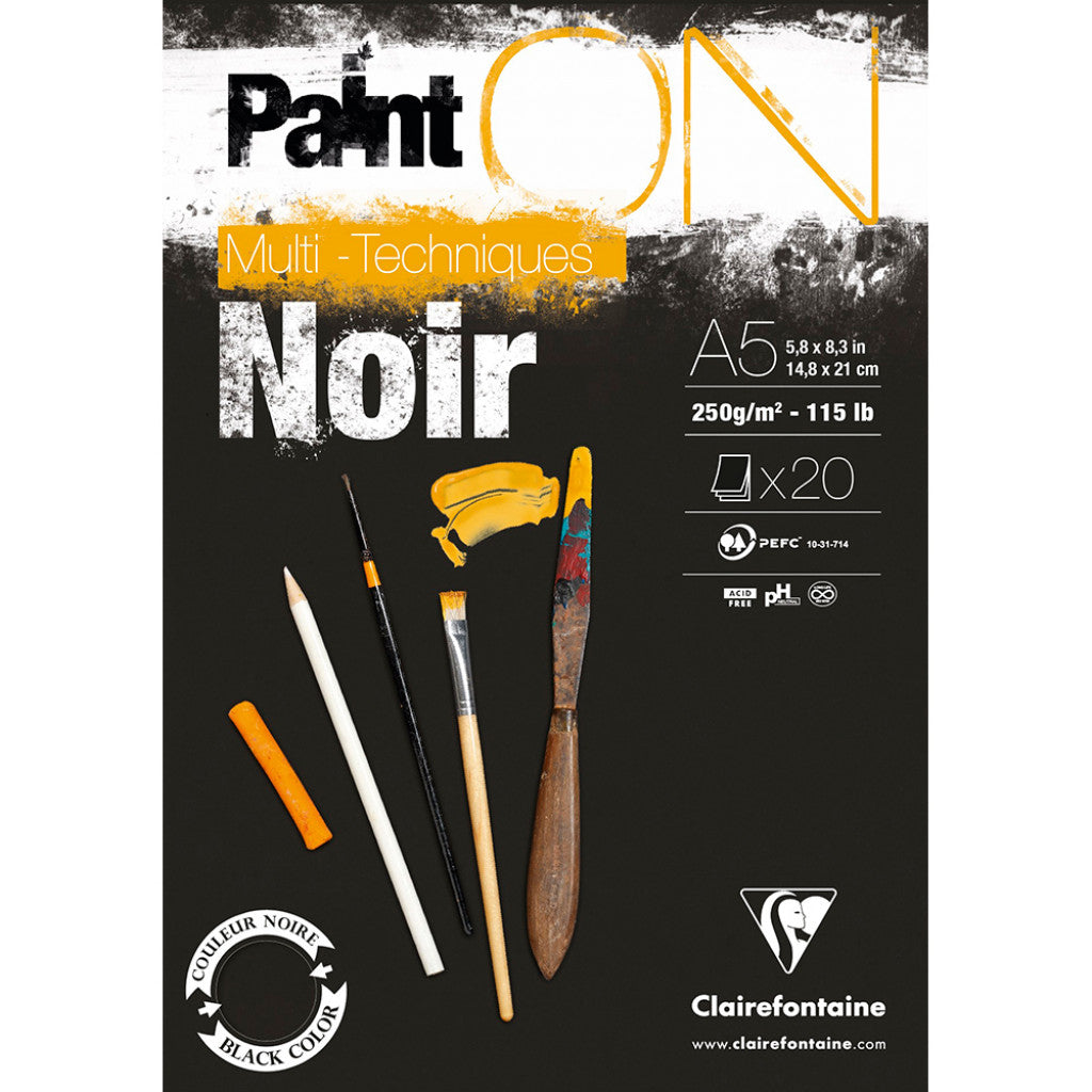 Clairefontaine PaintON Mix Media Papirblokk Black - 20ark 250g, A5