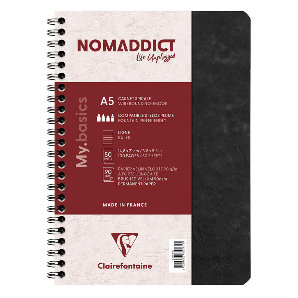 Nomaddict Notatbok Spiral A5 linjer - Sort