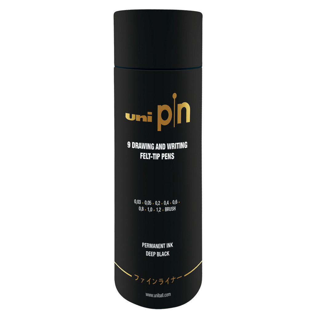 UNI Pin Fineliner - Tube med 9 x Sort - Deep Black