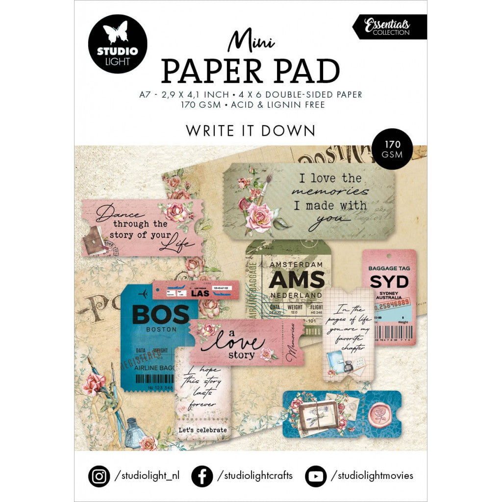 Studio Light Mini Paper Pad 7,5x10cm, 24 ark - Nr. 213, Write It Down