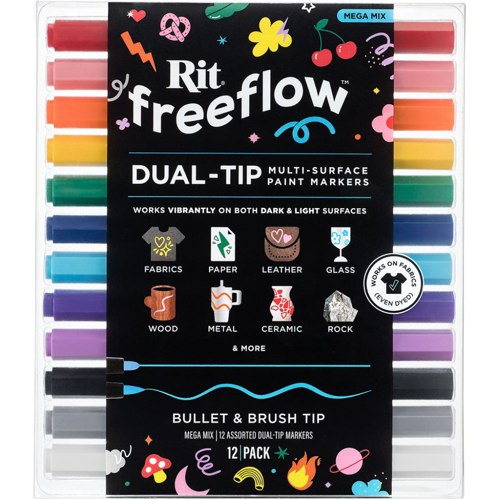Rit FreeFlow Dual-Tip Markers Sett 12stk - Mega Mix