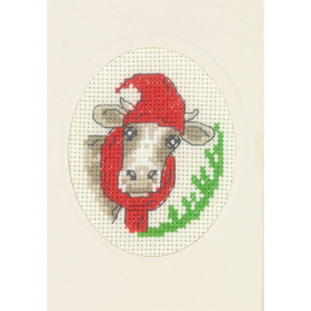 Korsstingbroderi Julekort, 9x13cm - Hellige Ku