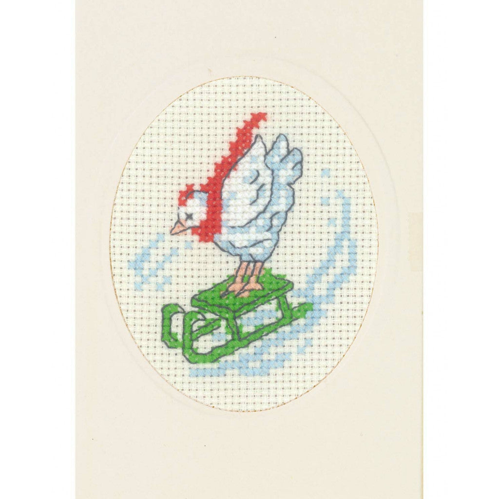 Korsstingbroderi Julekort, 9x13cm - Høne på Kjelke
