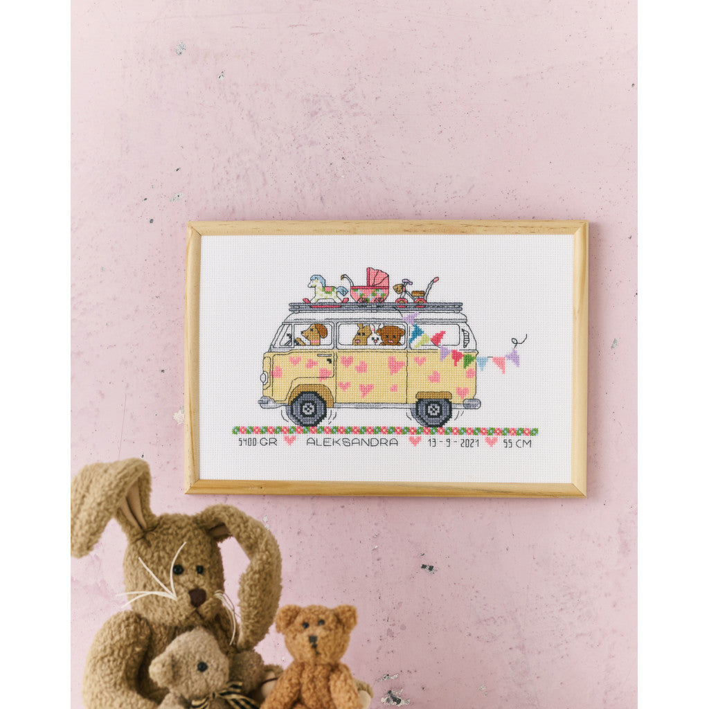 Korsstingsbroderi, Bilde - Babybussen, 30x20cm