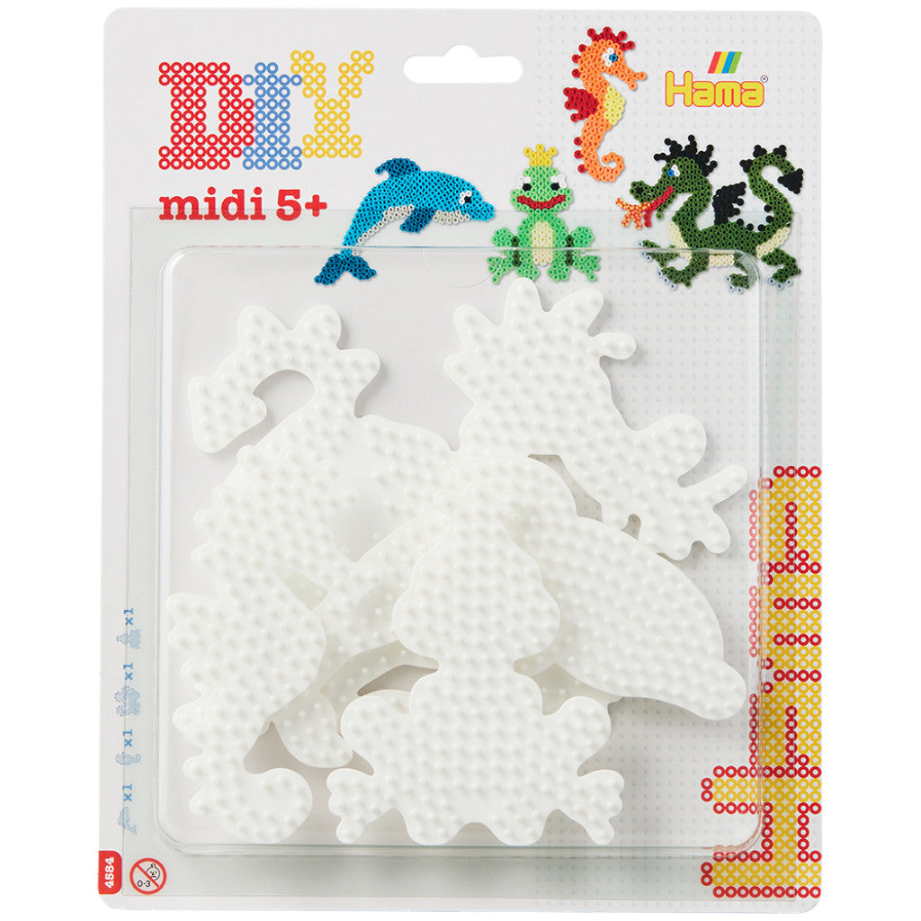 Hama Midi Piggplate Blister - Delfin, drage, sjøhest, frosk