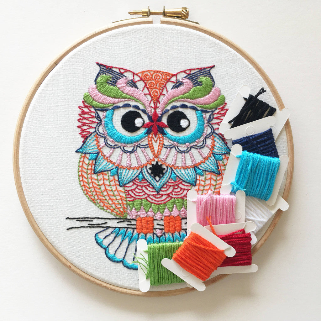 Broderisett - Owl, Ø 18 cm