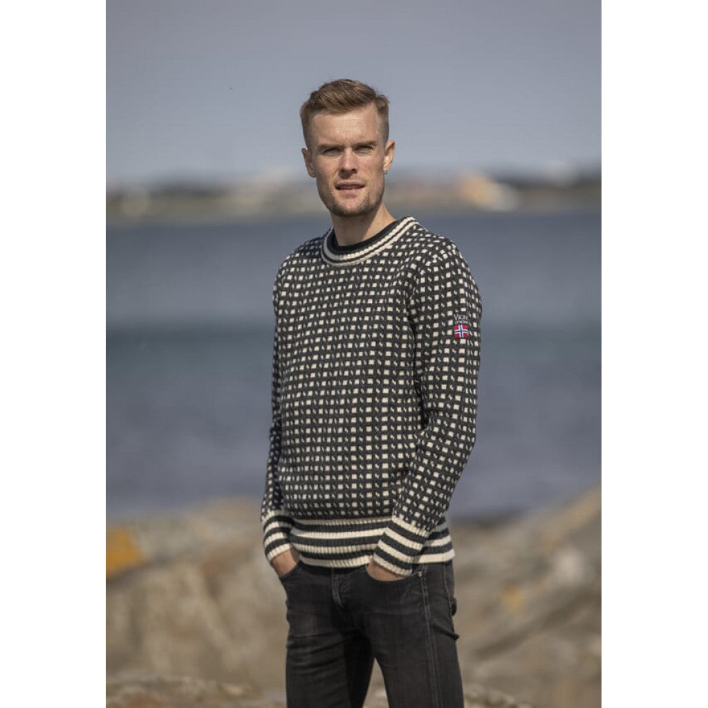 Islender Ullgenser m/rund hals - Koksgrå/natur, 2 XL