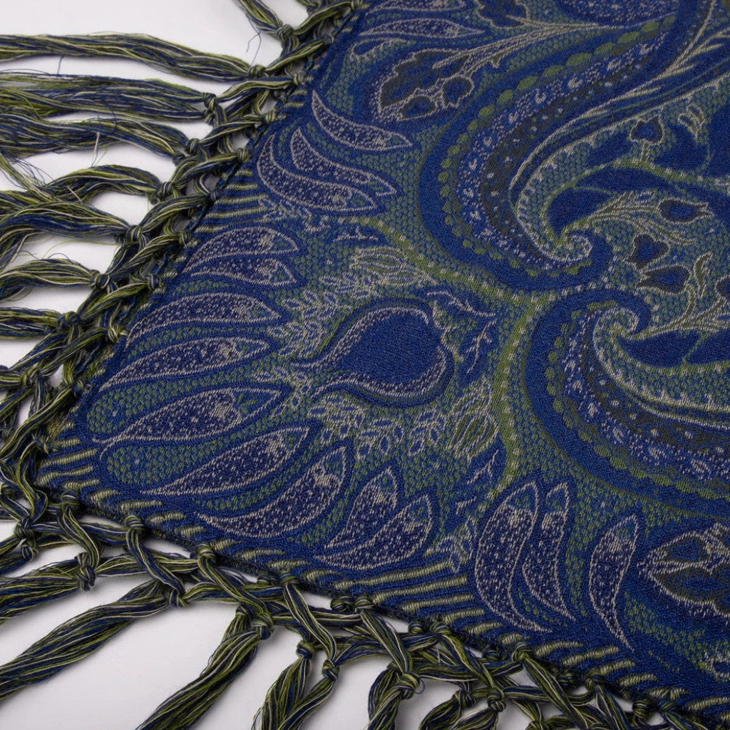 Wienersjal Frynset 140 x 140cm - Blå/Grønn 077