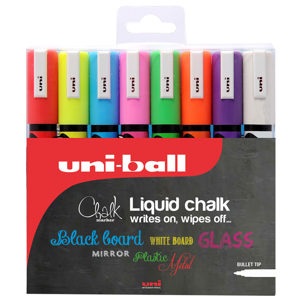 Uni Chalk Marker PWE-5M Bullet tip 1,8-2,5mm - Sett 8stk
