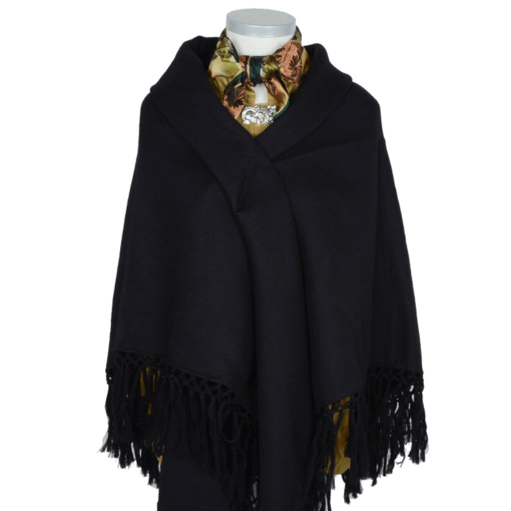 Wienersjal Frynset 140 x 140cm - Svart 012