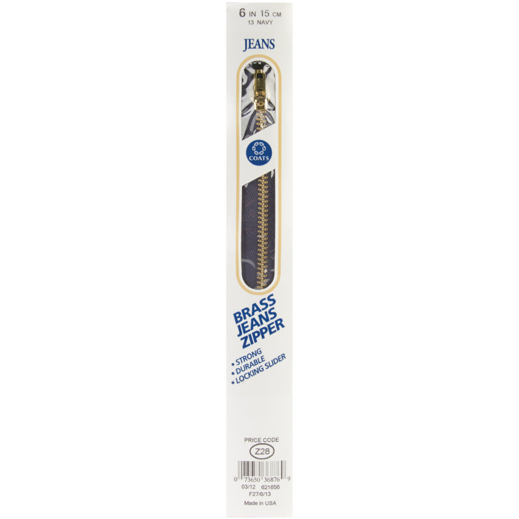 Brass Jean Metal Zipper 6"-Navy