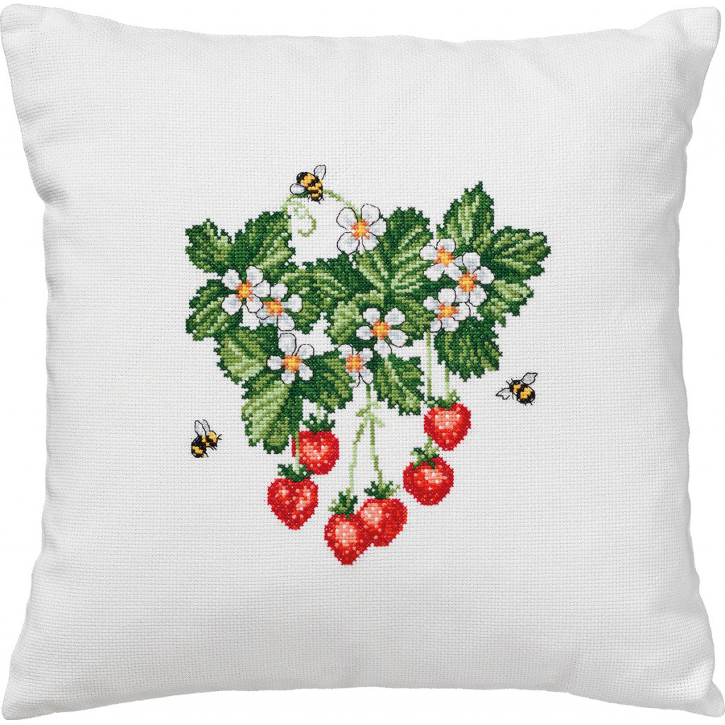 Korsstingsbroderi, Pute - Jordbær, 39x39cm