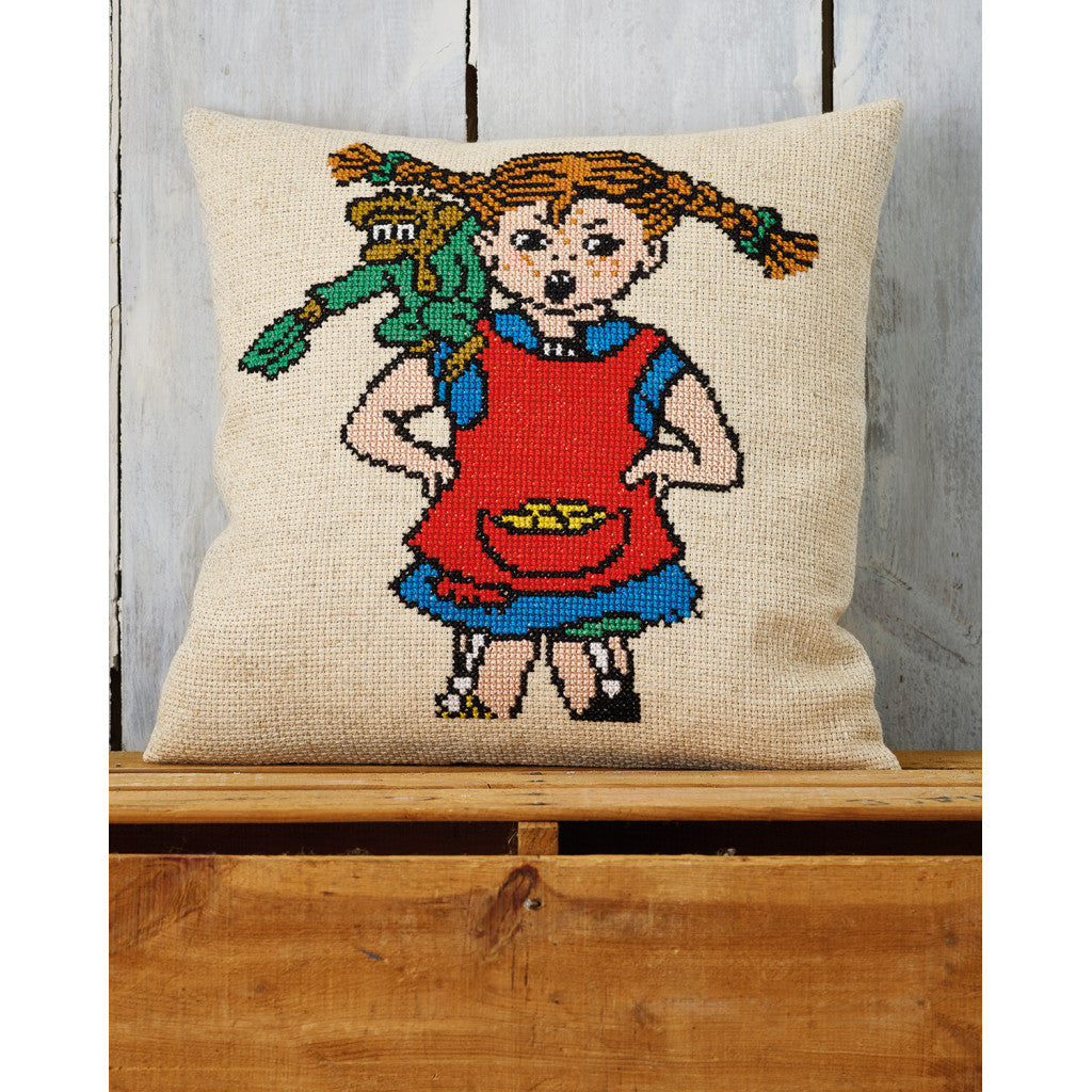 Korsstingbroderi Pute, 40x40cm - Pippi & Hr. Nilsson