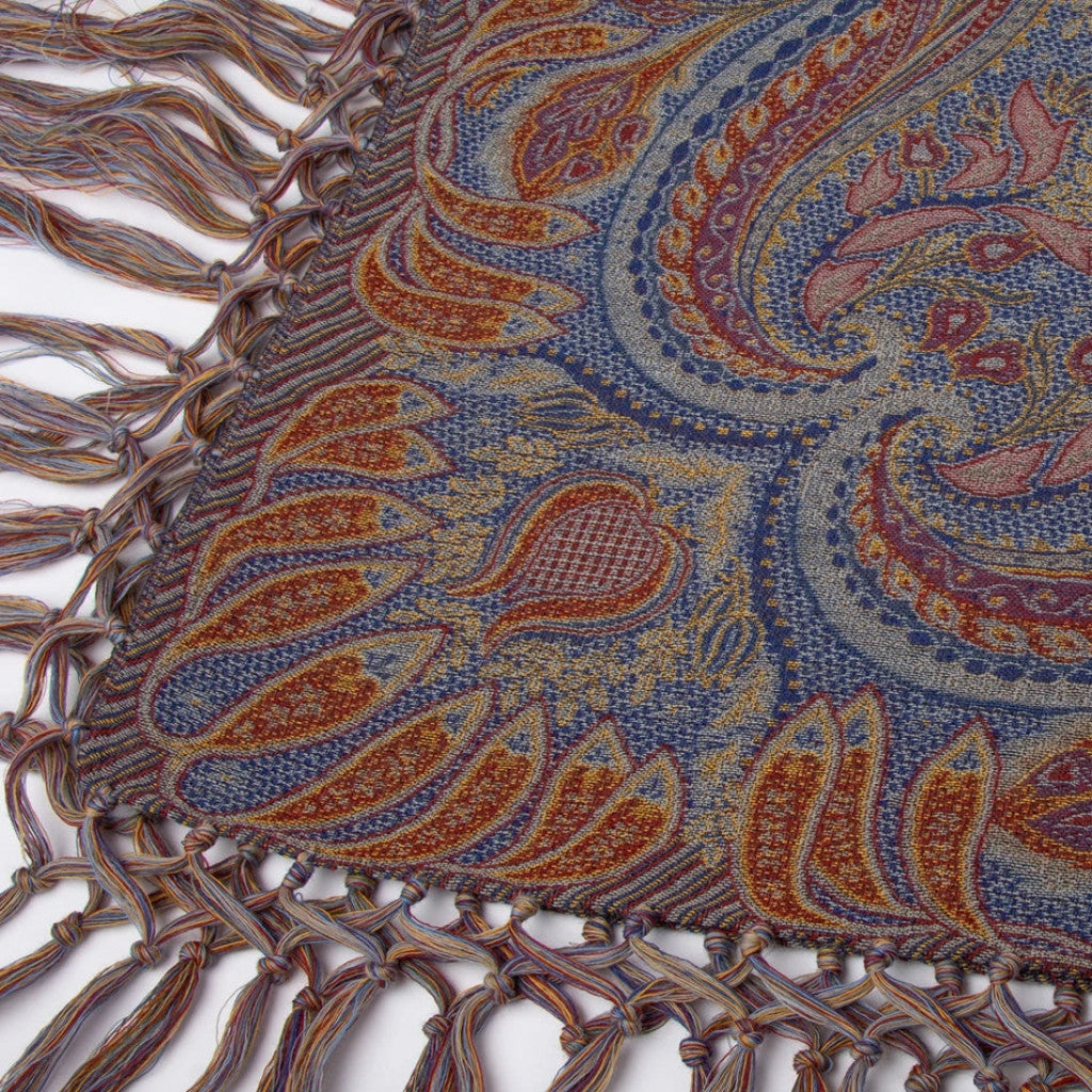 Wienersjal Frynset 140 x 140cm - Blå/Rød 002