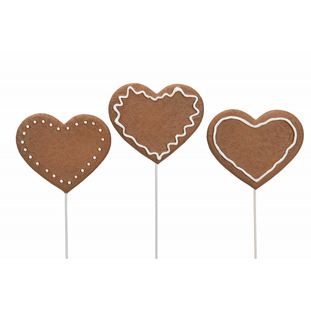 Pepparkakshjerte, Poly på Pinne, 5,5cm - 1 Assortert Design