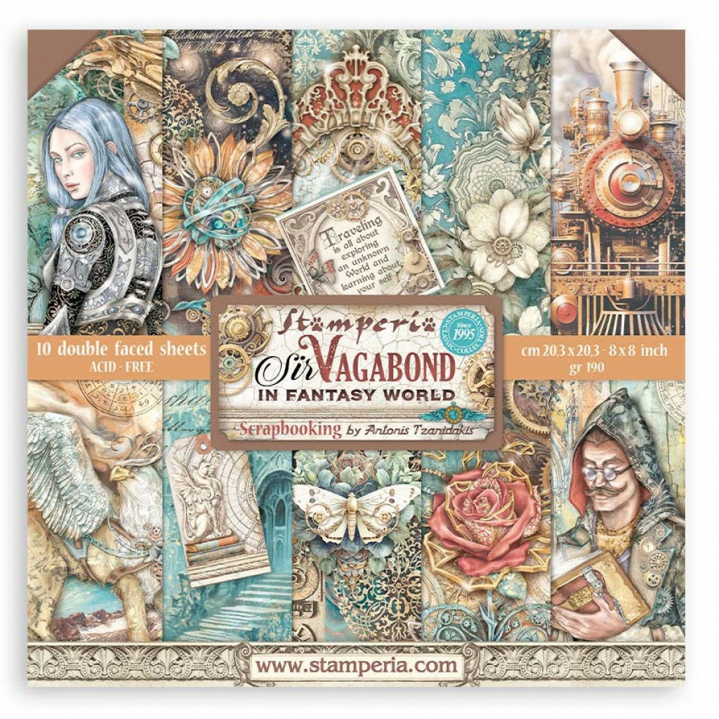 Stamperia Double-Sided Paper Pad 8"X8" 10/Pkg-Sir Vagabond In Fantasy World, 10 Desing