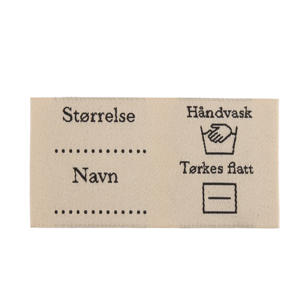 Merkelapp med tekst 35x65mm - Størrelse og vaskeanvisning