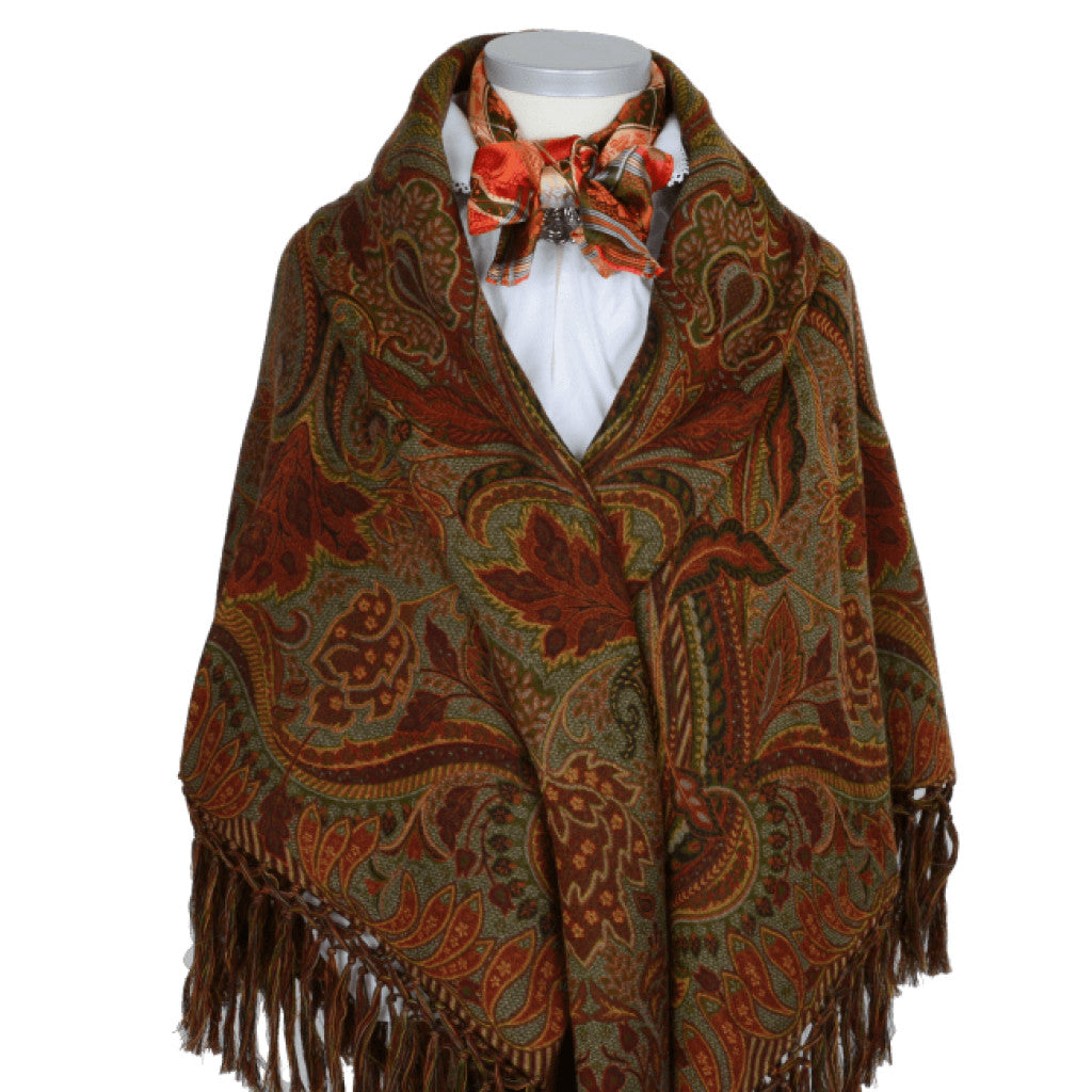 Wienersjal Frynset 140 x 140cm - Oransje/Grønn 019