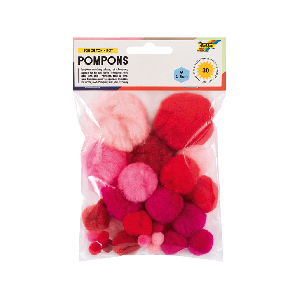Folia Pomponger 30stk - Tone Mix - Rød