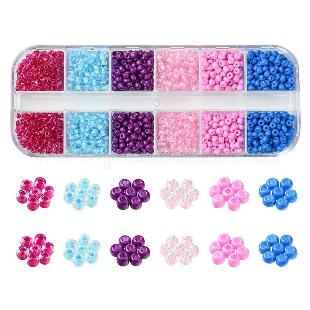 #1 Sett med Seed Beads i 6 Farger 8/0 (3mm) - Happy Mix, ca 800stk.