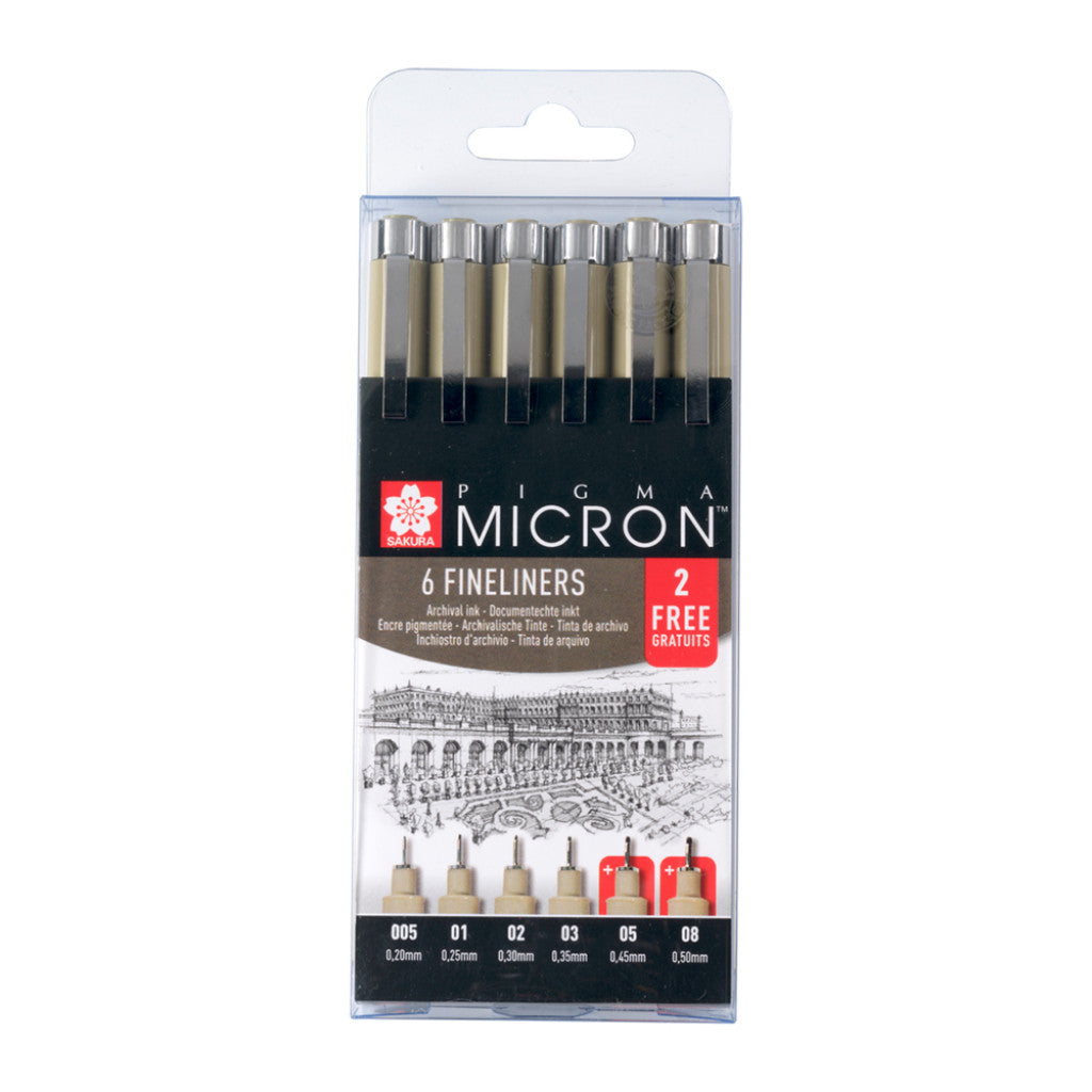 Sakura Pigma Micron Sett 4+2 stk - 49 Sort