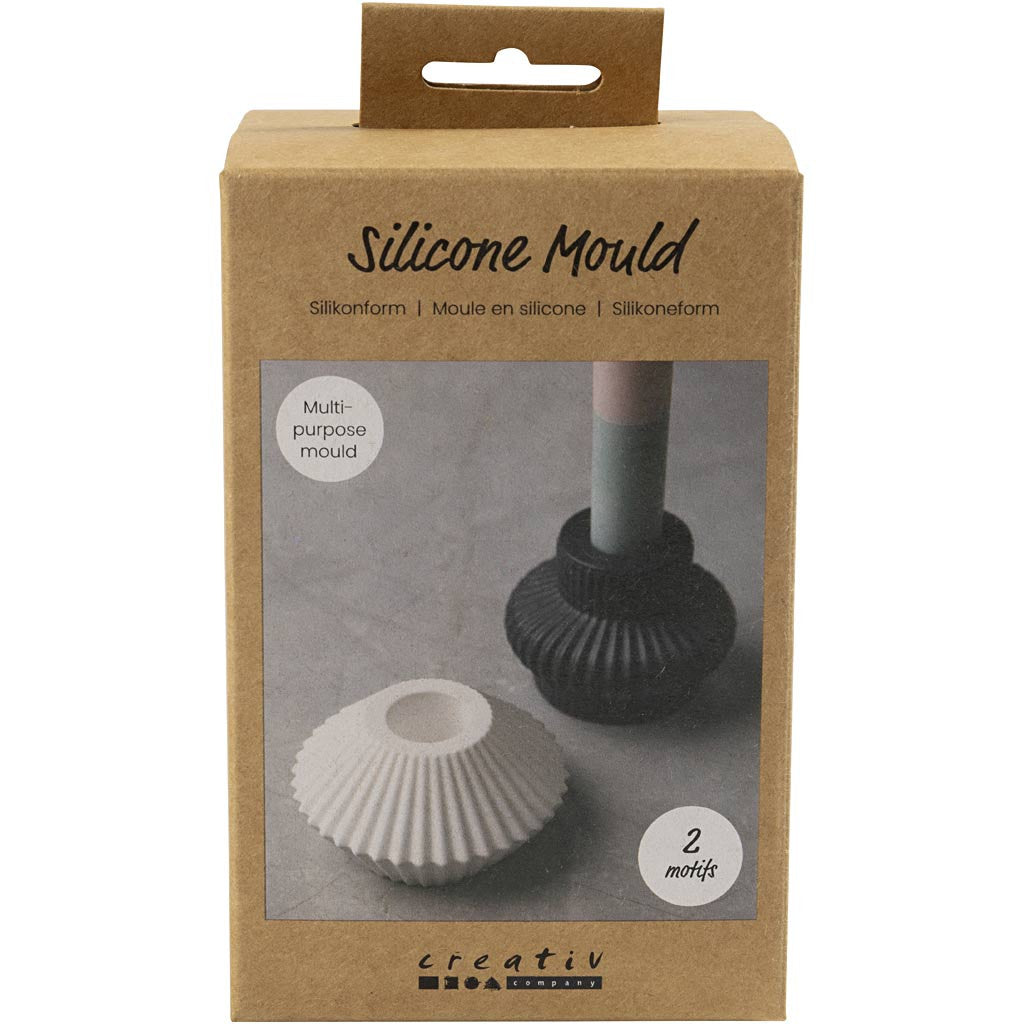 Silikonform, Rillede lysestaker, H: 4+5,5 cm, dia. 7+8 cm, blank transparent, 2 stk./ 1 pk.