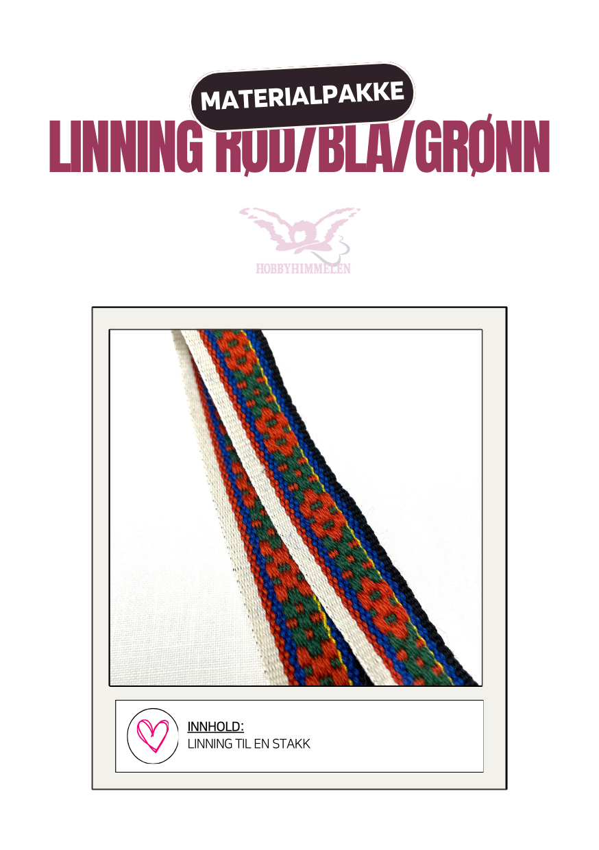 Materialpakke - Vest Agder linning, rød/blå/grønn (1m)
