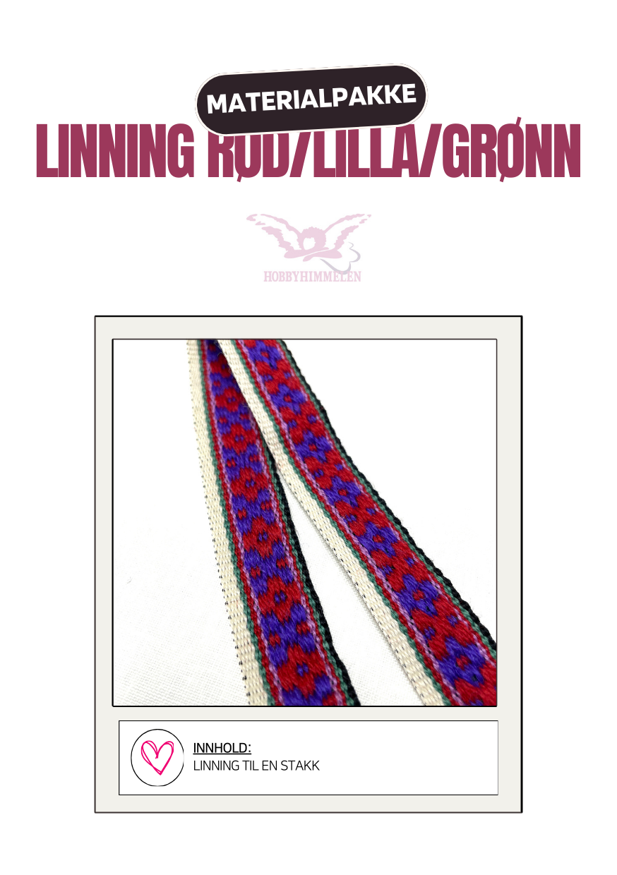 Materialpakke - Vest Agder linning, rød/lilla/grønn (1m)