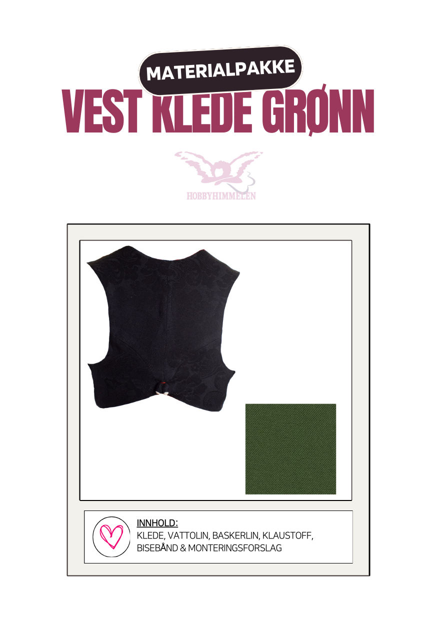 Materialpakke til Damevest, Vest Agder - Klede Grønn XS-L