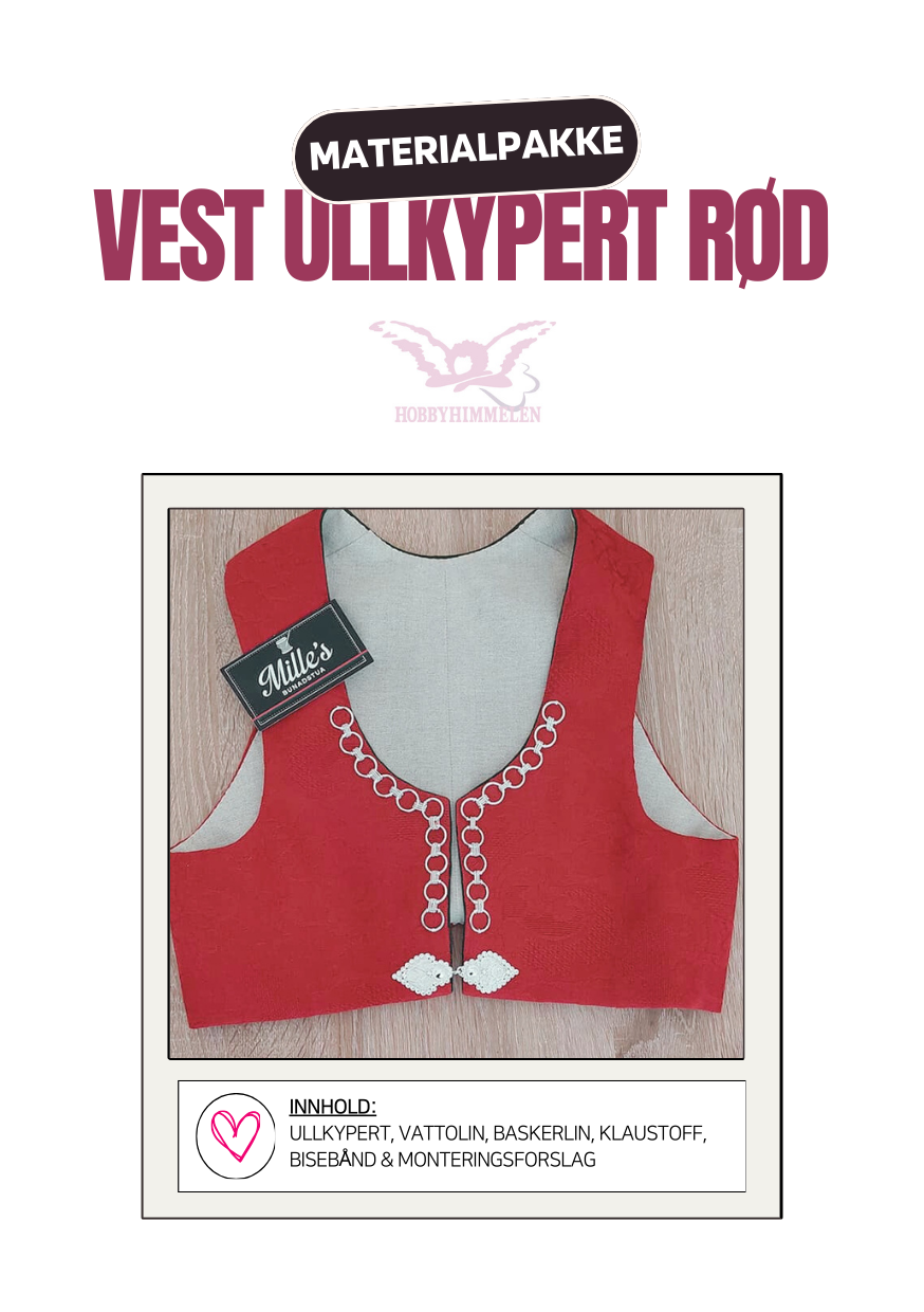 Materialpakke til Damevest, Vest Agder - Ullkypert Rød XS-L