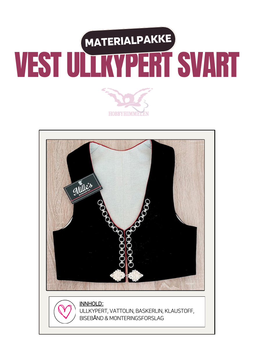 Materialpakke til Damevest, Vest Agder - Ullkypert Svart XS-L