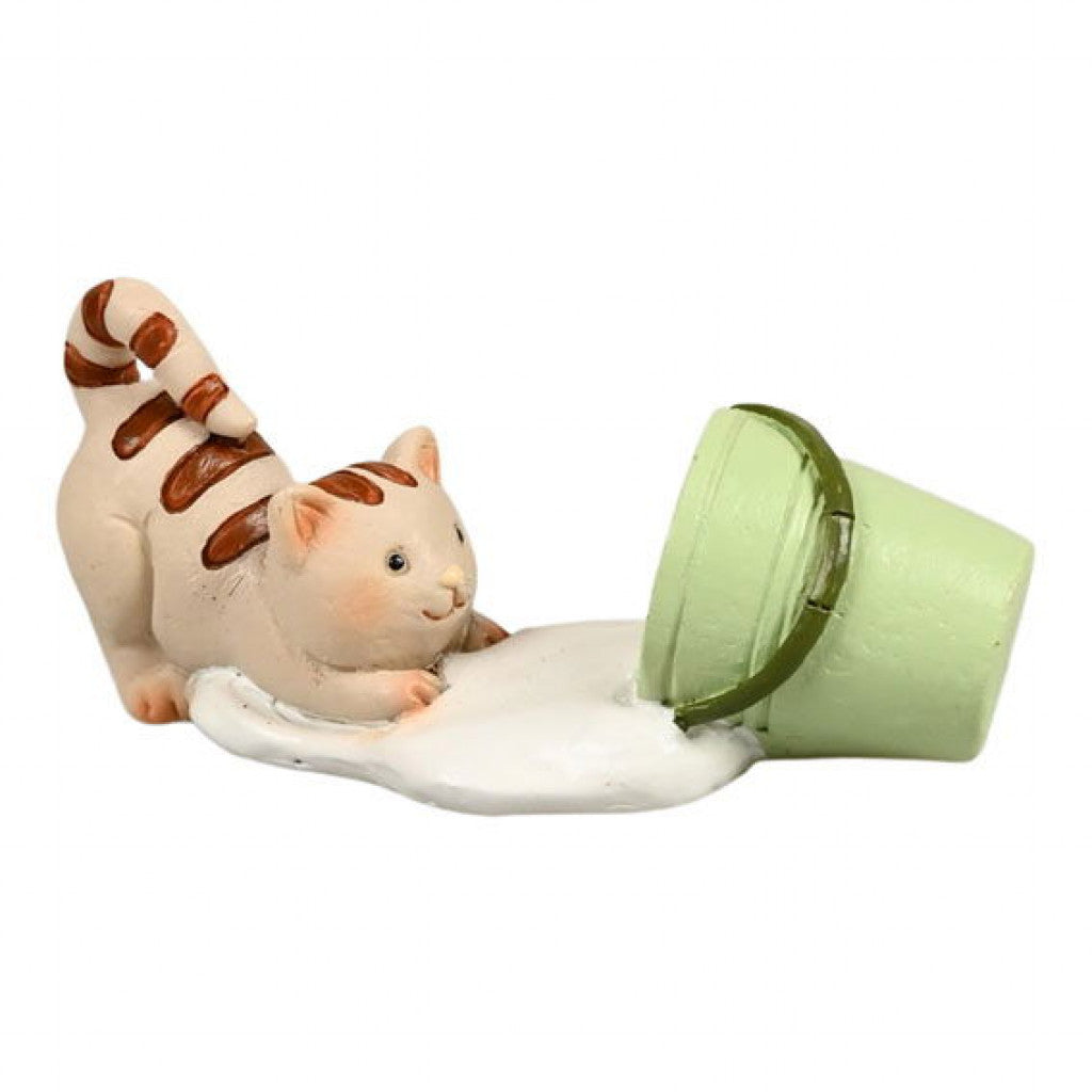 Miniatyr, 3,5cm, Poly - Katt med Spilt Melk