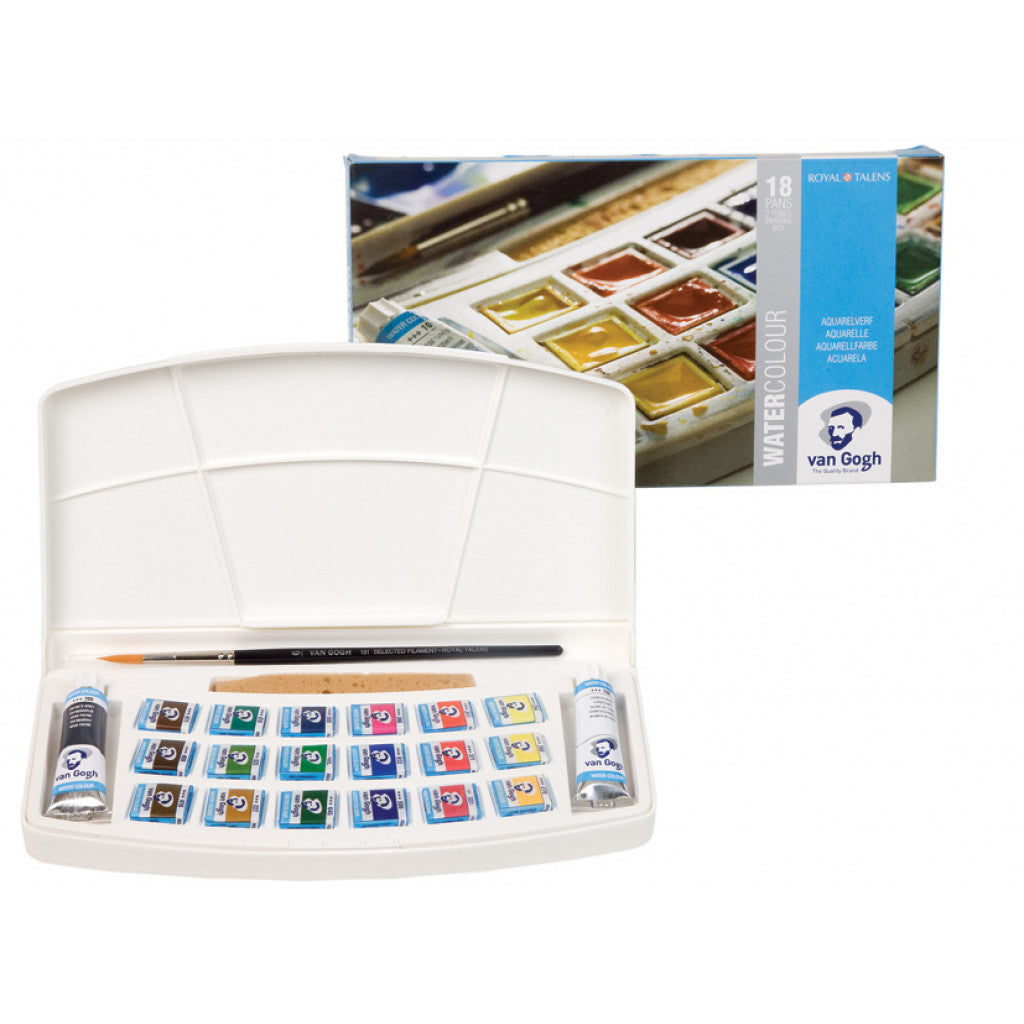 Van Gogh Akvarell - Plastskrin Sett - 18 half pan, 2 tuber