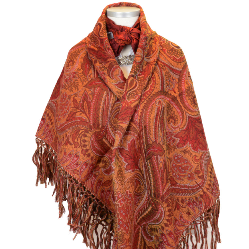 Wienersjal Frynset 140 x 140cm - Rød/Oransje 090