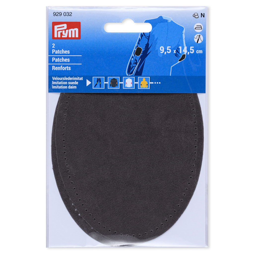 Prym Strykelapp Imitert Semsket Skinn, 2stk - Mørk Grå