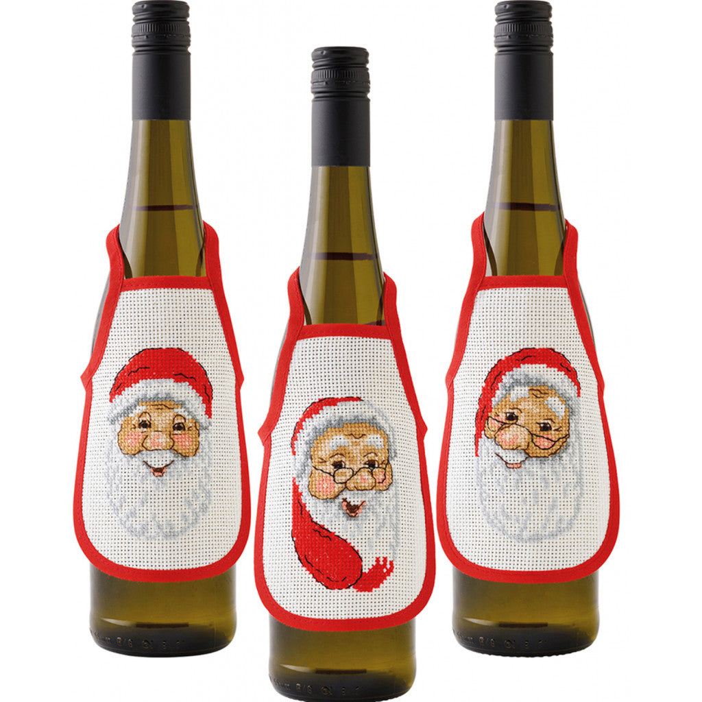 Korsstingsbroderi, Flaskeforkle - 3 Nissehoder, 10x15cm