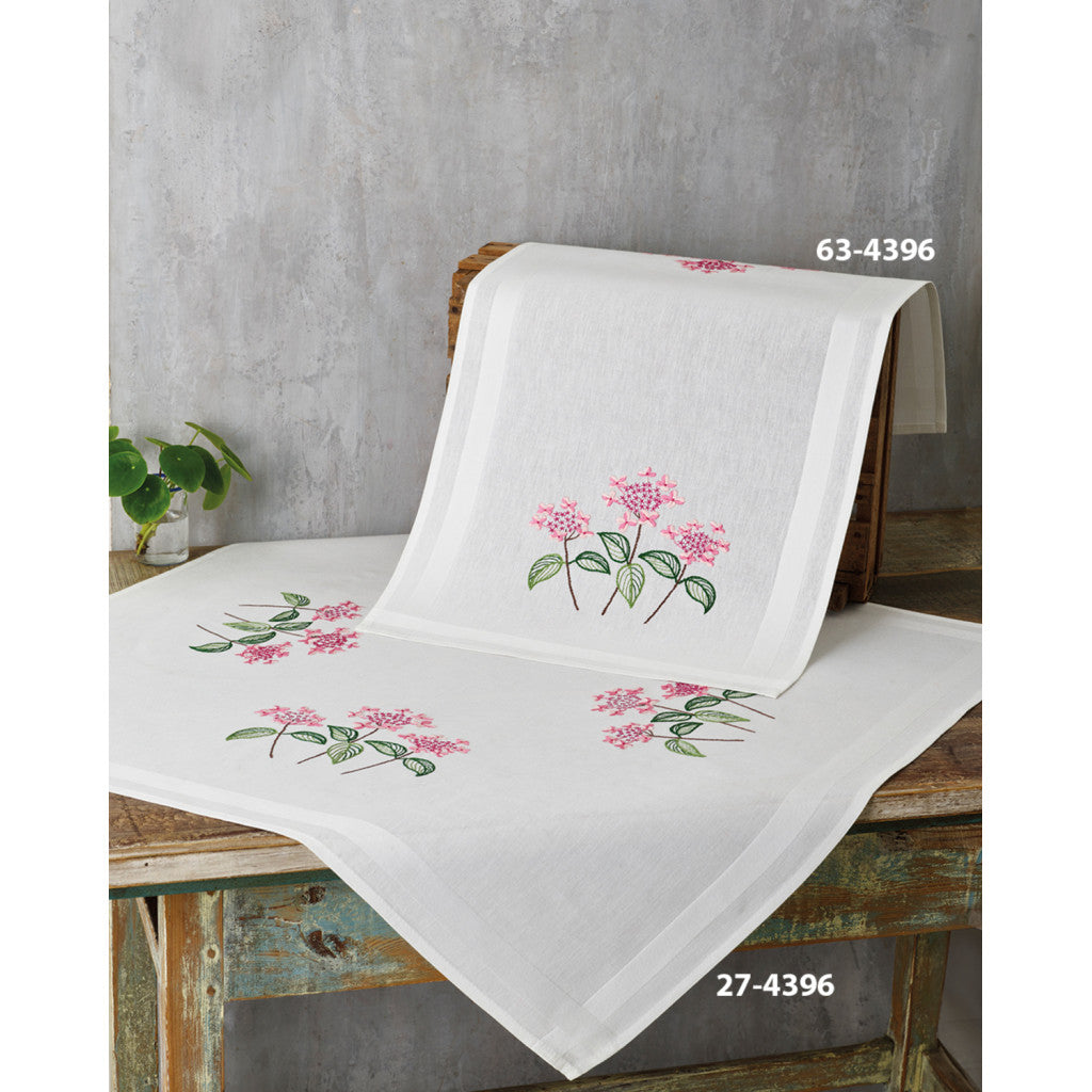 Påtegnet Broderi, Løper - Rosa Hortensia, 40x80cm