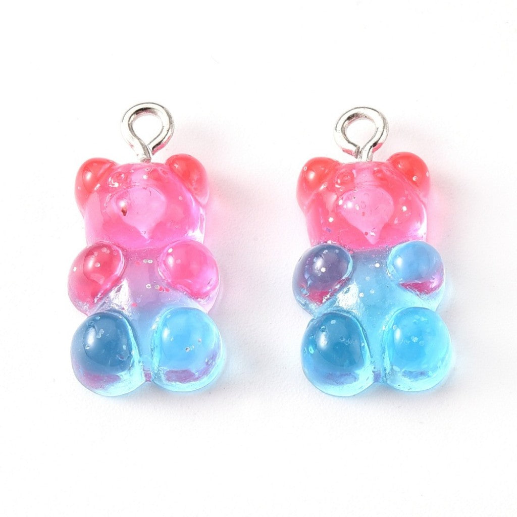 Gummy Bear Resin-Anheng, 21mm, 8stk - Glitter Pink to Turquoise