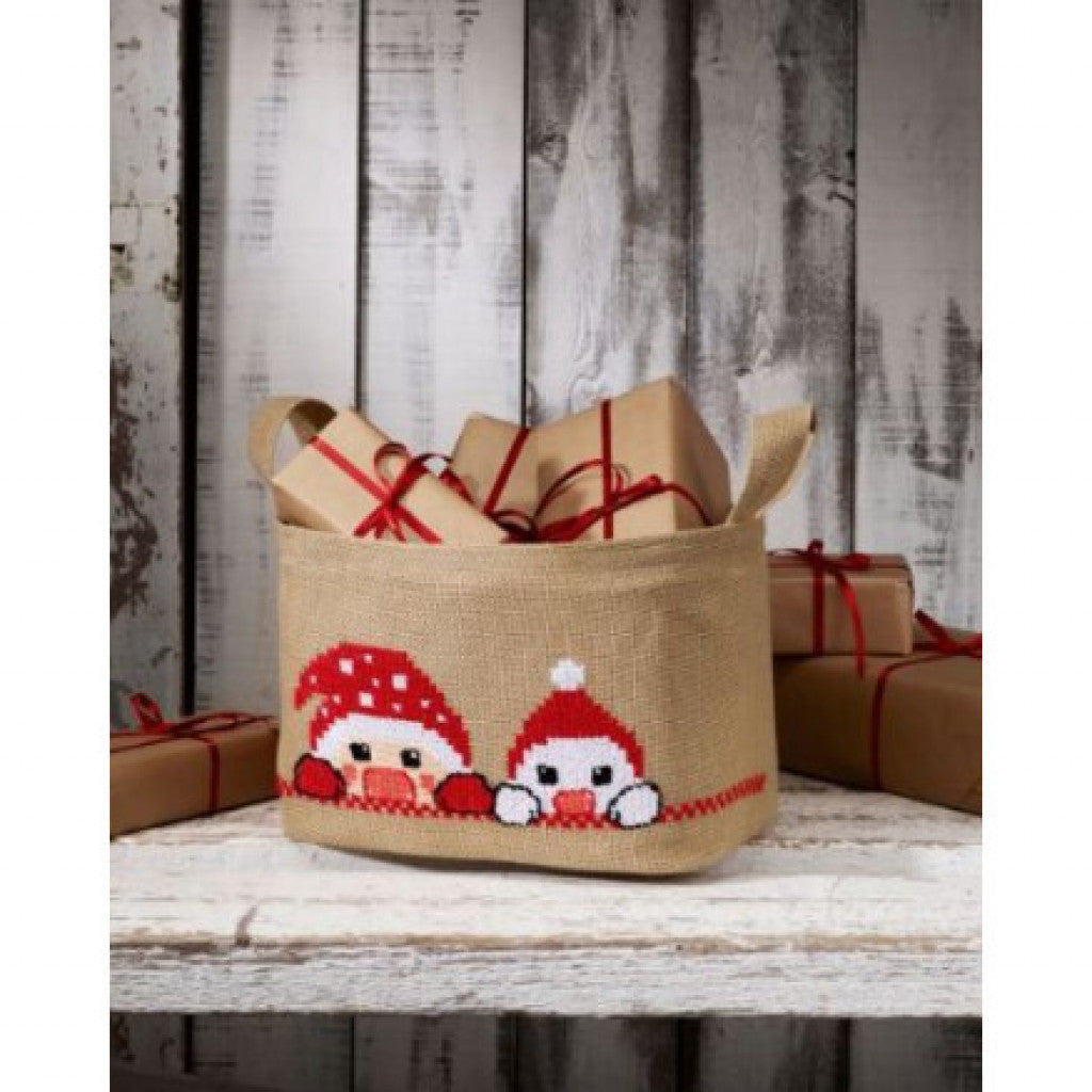 Korsstingsbroderi Kurv 30x22cm - Julekurv