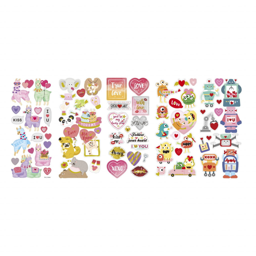 Klistremerker 10 ark - Kjærlighet og Hjerter
