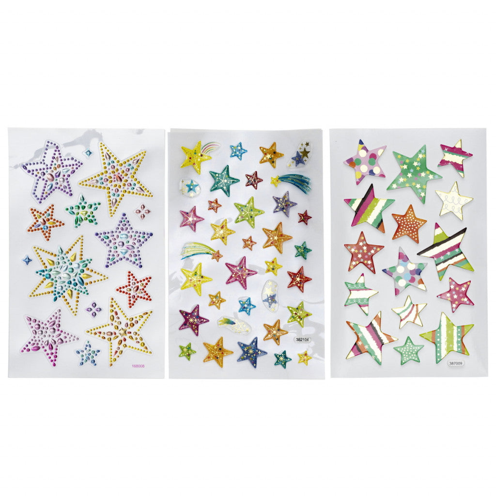 Klistremerker, 3 ark - Skinnende Stjerne