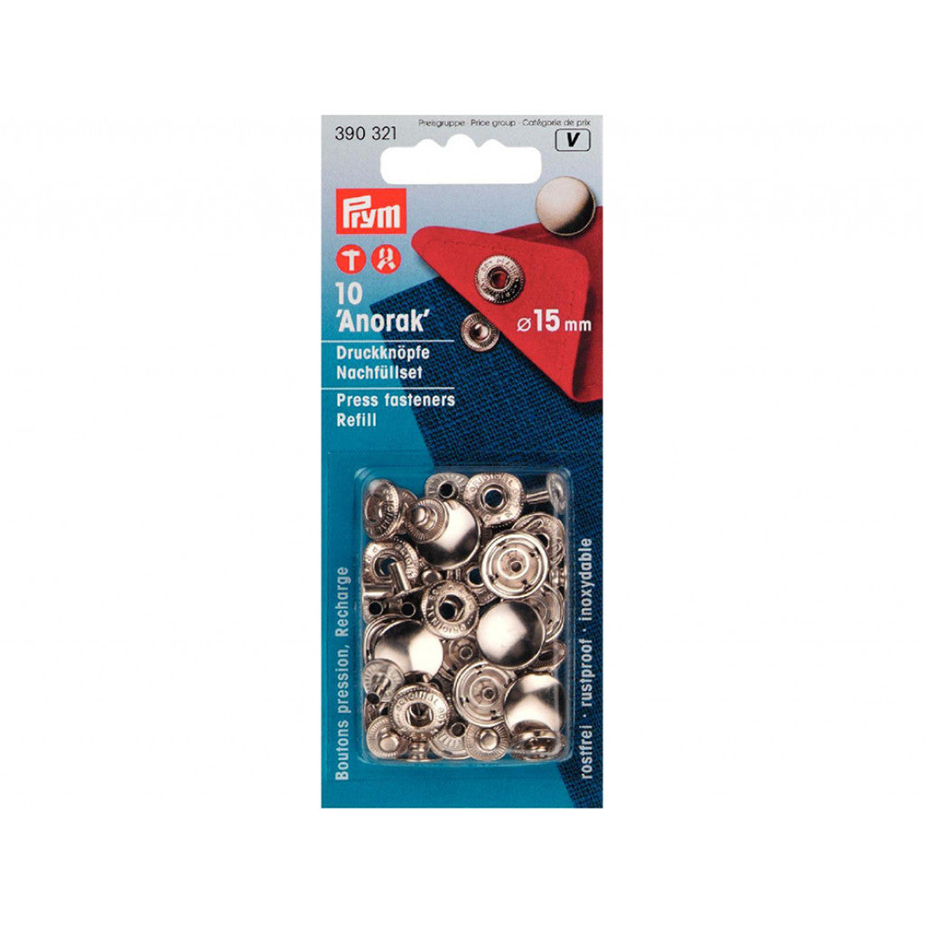 Prym Trykknapper refil 390301 15mm 10stk - Sølv