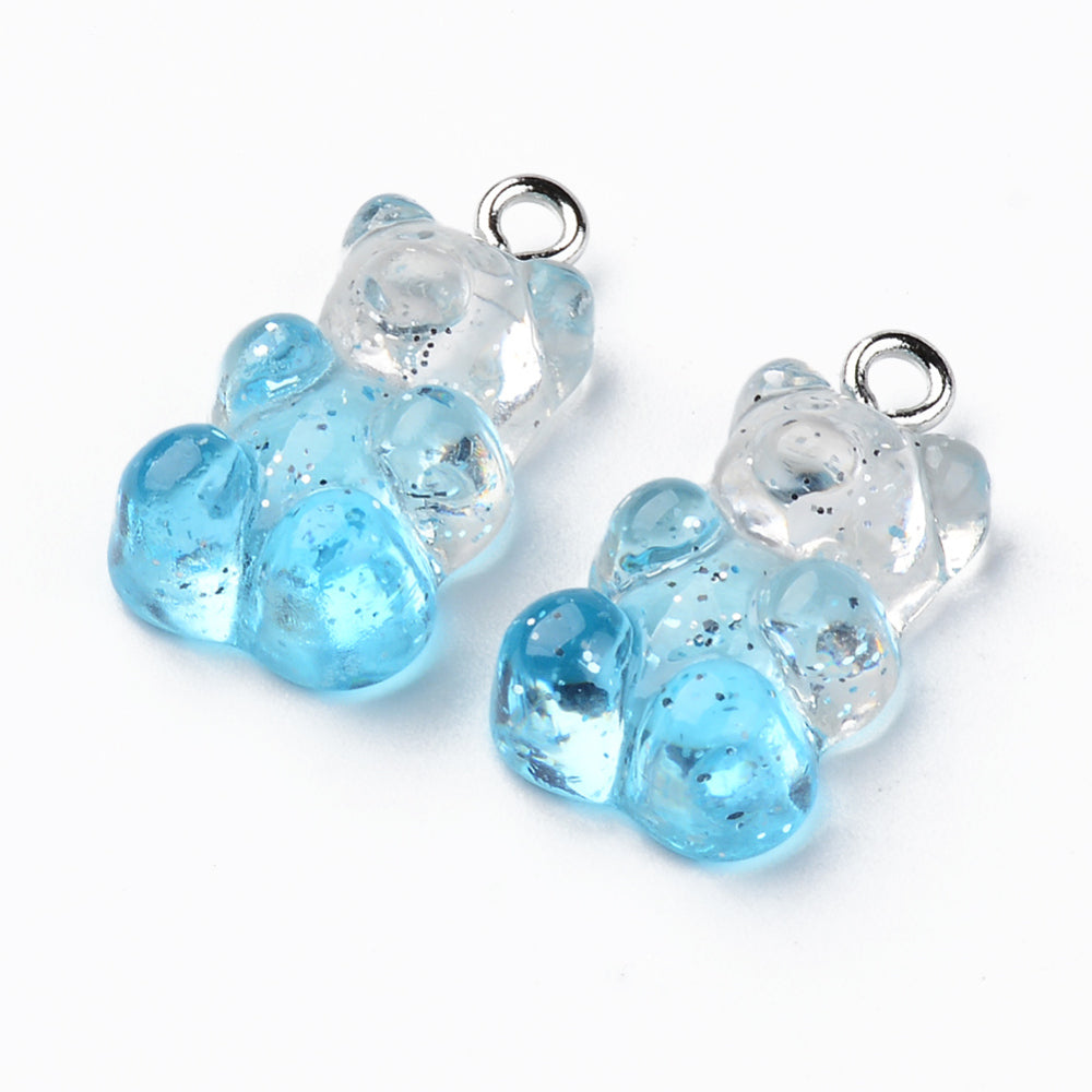 Gummy Bear Resin-Anheng, 21mm, 8stk - Glitter Light Skyblue to Clear