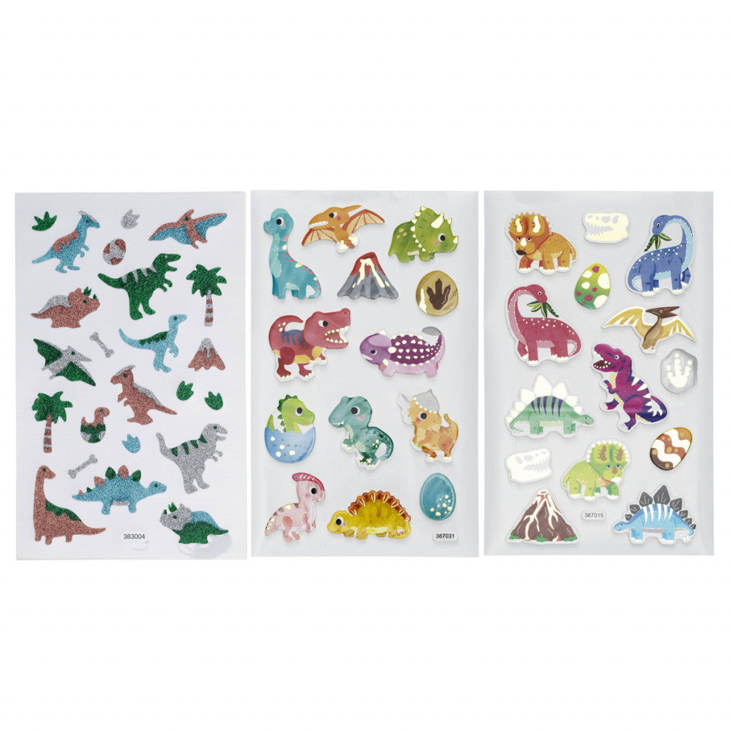 Klistremerker, 3 ark - Dinosaurer