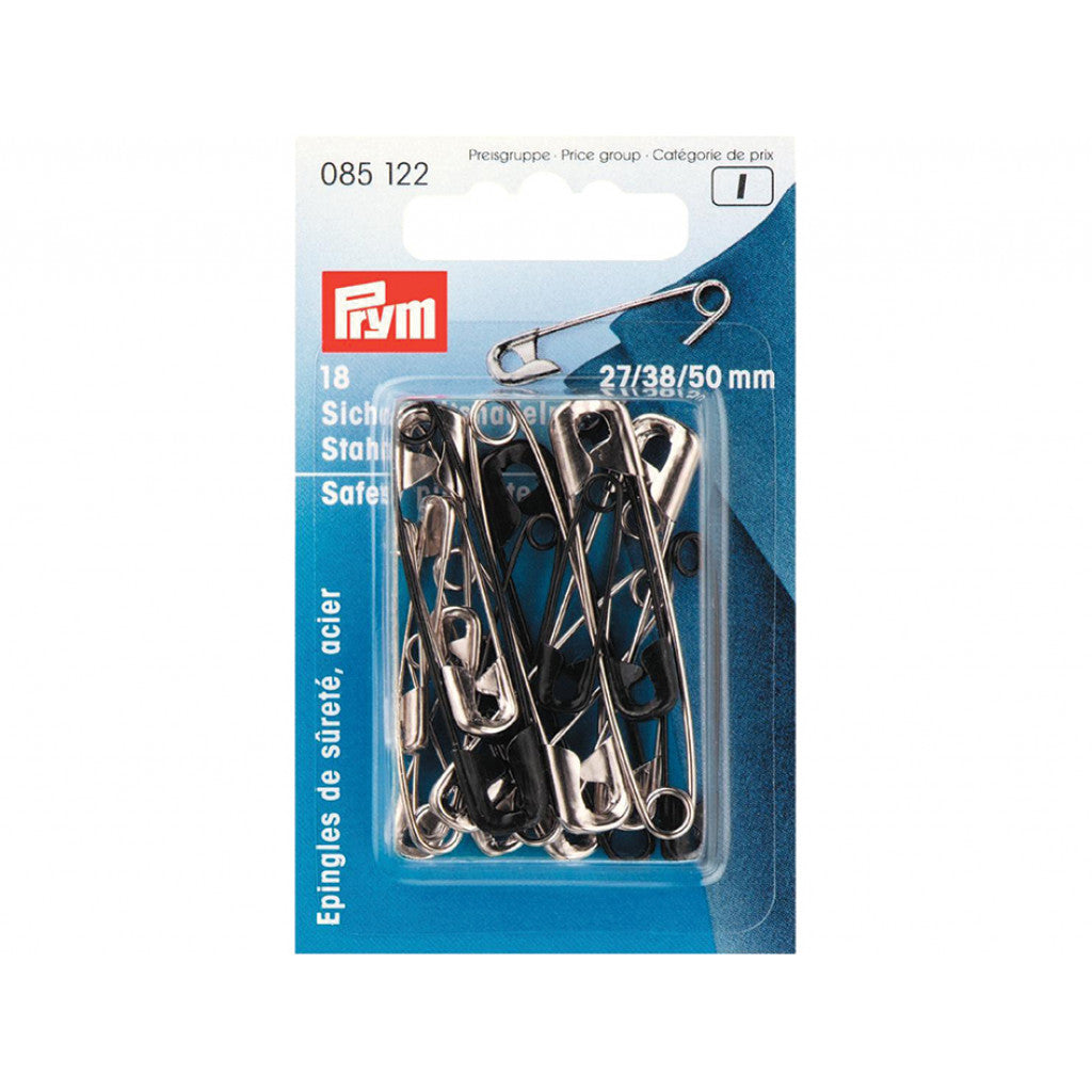 Prym Sikkerhetsnåler 27/38/50mm - Sølv/sort - 18stk