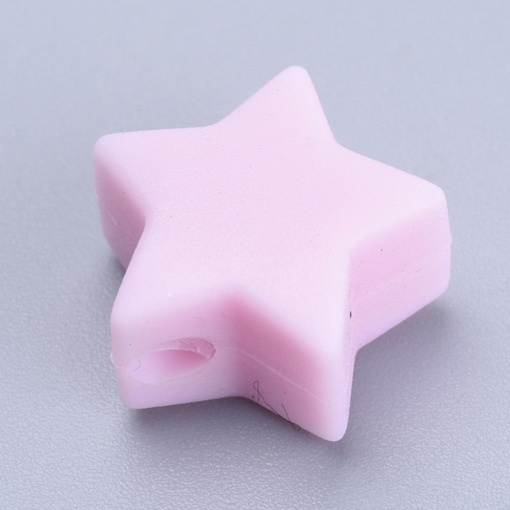 Perle i Silikon av Matkvalitet, 14mm - Star, Pink